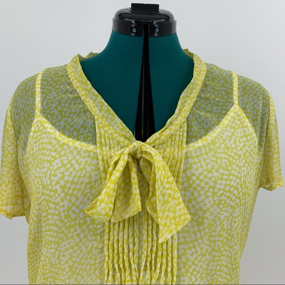 Jacob Short Sleeve Yellow and White Sheer Blouse with White Camisole, Large - Picture 3 of 16